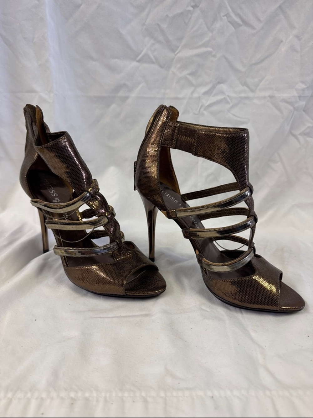 Guess by Marciano Metallic Brown Strappy Stiletto Sandals